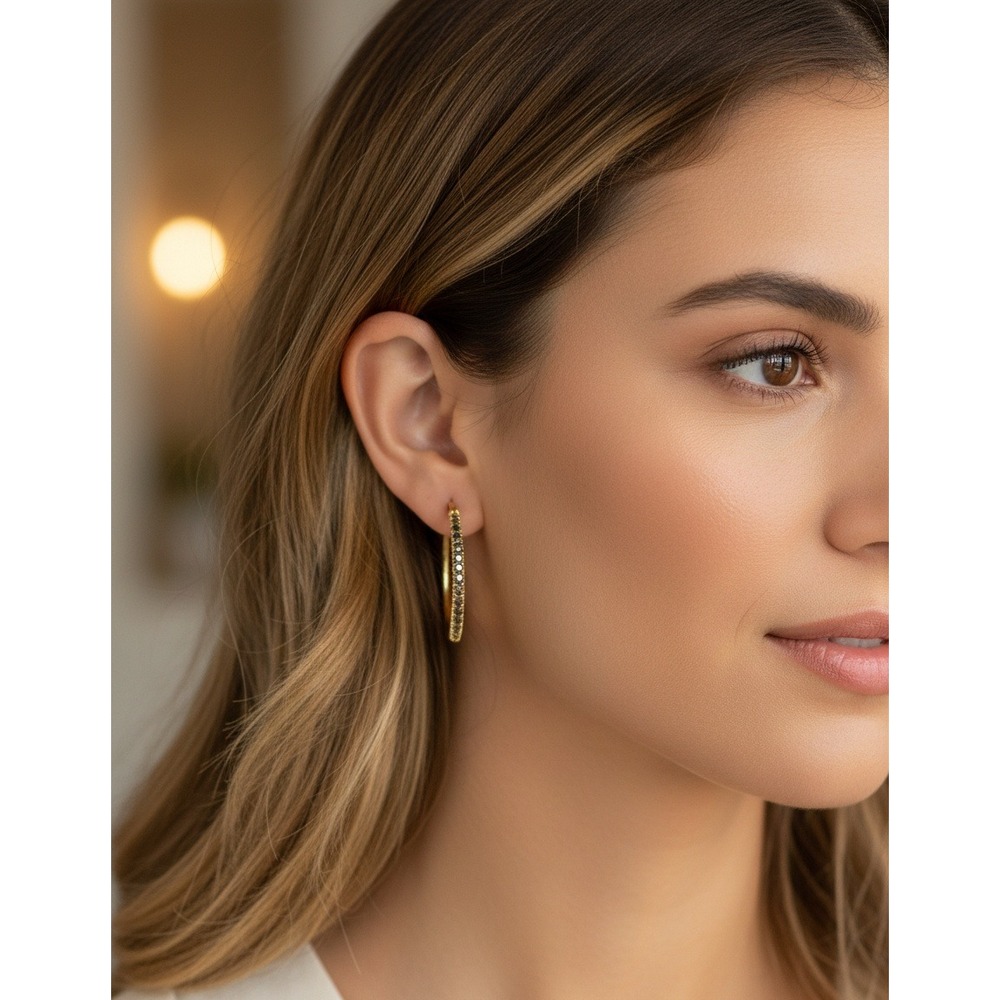 Women Earrings 18K Gold Over Sterling Silver Lab Created White Sapphire 30mm Hoo